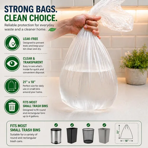 Miniatura 4 de Bolsas de basura pequeñas de 3 galones (440 unidades) para cubos de basura de plástico transparente para baño, se adaptan a contenedores de 2