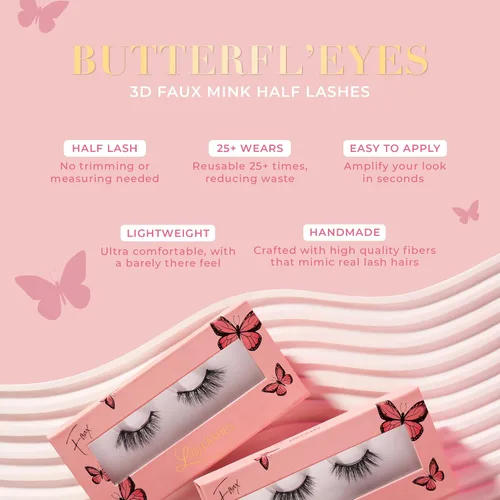 Miniatura 7 de Lilly Lashes - Pestañas postizas de visón sintético Butterfl'eyes, pestañas postizas naturales de media longitud y aspecto natural, pestañas