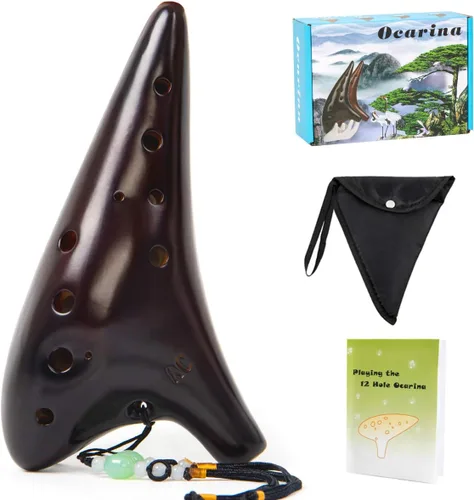 Miniatura 11 de Ocarina, instrumento musical Ocarina de cerámica de 12 tonos Alto C con libro de canciones, cuerda para el cuello, bolsa de transporte, buen regalo