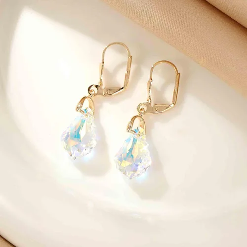 Miniatura 3 de Aretes de cristal austriaco barroco con cierre de palanca para mujer, joyería hipoalergénica chapada en oro de 14 quilates