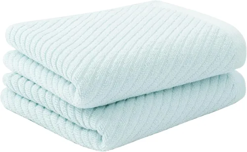 PiccoCasa Juego de 2 toallas de mano acanaladas azules para baño, 13.4 x 29.1 in, 100% algodón, suaves, absorbentes, suaves al tacto, de secado