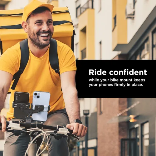 Miniatura 2 de ENCASED Soporte de teléfono para bicicleta doble, soporte ajustable para 2 teléfonos celulares, ajuste universal