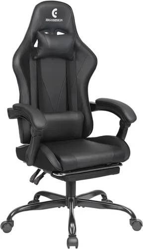 Silla de juegos con reposabrazos y reposapiés Linkage, silla de videojuegos de respaldo alto, color negro