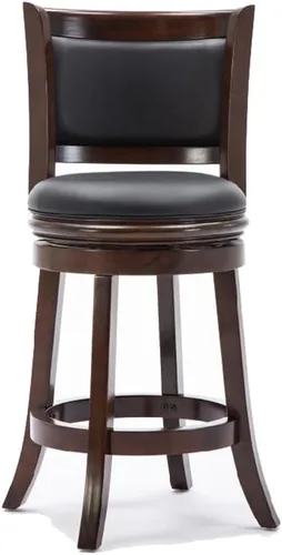 Miniatura 3 de Benjara - Taburete giratorio redondo de madera con asiento y respaldo acolchados, color marrón