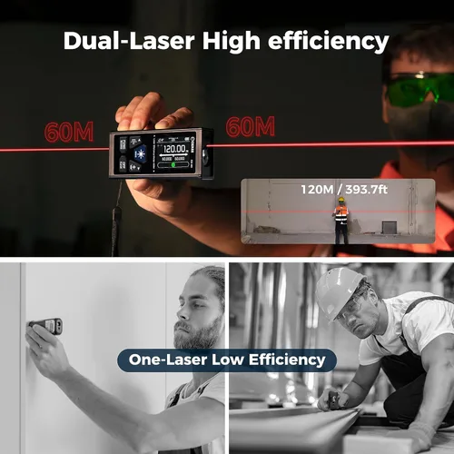 Miniatura 2 de CIGMAN Medidor de Distancia Láser Dual 393ft/120M Herramienta de Medición Láser Bilateral Medidor Láser Recargable con Múltiples Unidades M/in/Ft