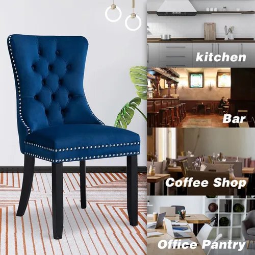 Miniatura 8 de SoarFlash Juego de 6 sillas de comedor de terciopelo, silla lateral de respaldo alto, silla lateral tapizada moderna de alta gama con capitoné y Azul