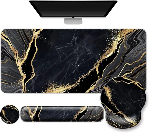 Miniatura 13 de Alfombrilla para mouse + alfombrilla de escritorio + reposamuñecas para teclado + posavasos 4 en 1, bonita alfombrilla de mouse ergonómica grande