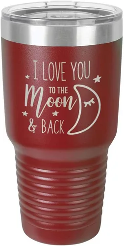 Miniatura 19 de Vaso azul de 30 onzas con popote y tapa superior deslizante con texto en inglés "I love you to the moon and back", taza de viaje de acero inoxidable