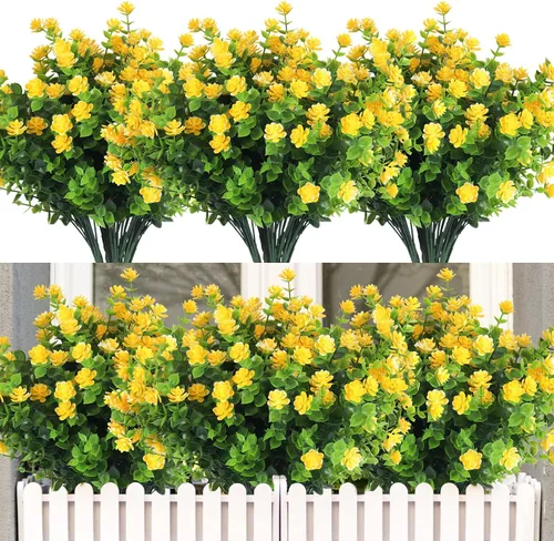 Miniatura 69 de RECUTMS - Flores artificiales, plantas artificiales, resisten los rayos ultravioleta, arbustos sintéticos, para interior y exterior, maceta