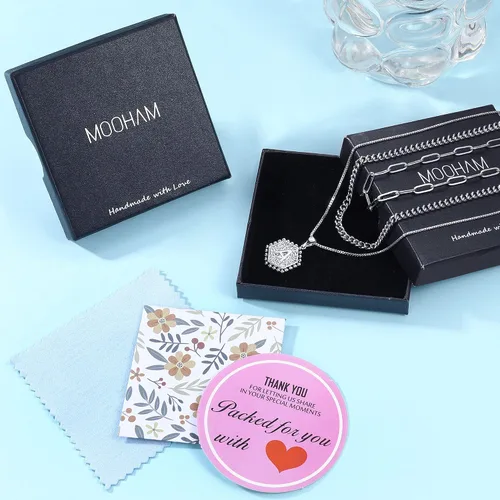 Miniatura 7 de Collares con iniciales M MOOHAM en capas, para mujer, chapados en oro de 14 quilates, con cadena de eslabones