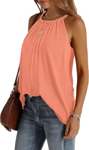 Miniatura 3 de WIHOLL Camisetas sin mangas de verano con cuello halter para mujer, plisadas, holgadas, sin mangas