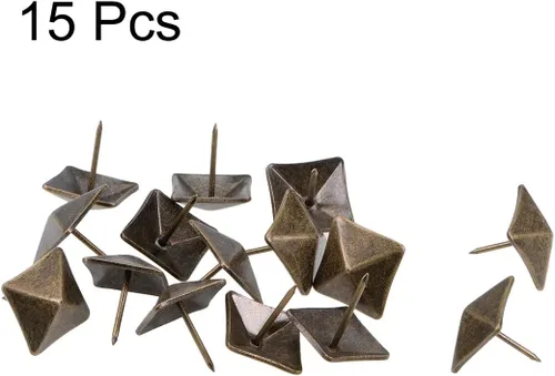 Miniatura 2 de uxcell Tapicería clavos tachuelas 0.709 in cabeza cuadrada muebles antiguos clavos alfileres de bronce 15 piezas