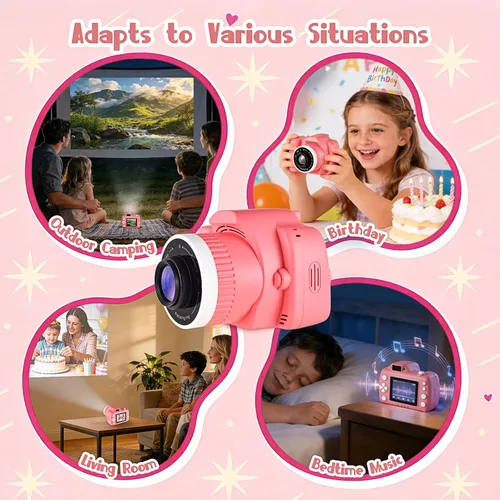 Miniatura 8 de Cámara digital para niños con videojuegos, cámara digital para niños Fhd 1080P, videocámara digital para niños con proyector Stent para regalos, rosa