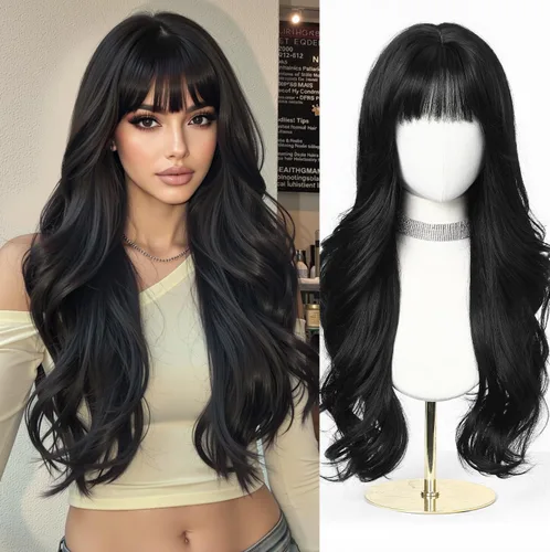 Miniatura 23 de Esmee Pelucas largas onduladas de color rubio ceniza para mujer con flecos, peluca de cabello sintético natural para uso diario y de fiesta