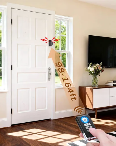 Miniatura 2 de WSDCAM Alarma de puerta cuando se abre la puerta, inalámbrica de 110 dB antirrobo con control remoto, timbres de puerta, alarmas de seguridad Negro