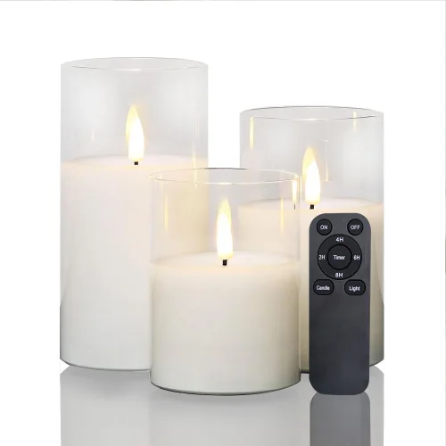 Miniatura 16 de CANDLE CHOICE Velas de Navidad sin llama con temporizador remoto, cera real, parpadeante, pilares LED con grabado deprimido, reno, Papá Noel, Blanco