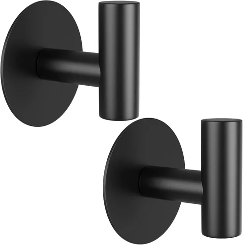 Ganchos de pared autoadhesivos, ganchos de pared de acero inoxidable resistentes, ganchos para toallas para colgar batas, delantales, abrigos y Negro