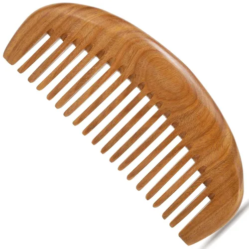 Miniatura 11 de Peine de madera con dientes anchos, peine para el cabello para mujeres, masaje del cuero cabelludo y distribuye aceites