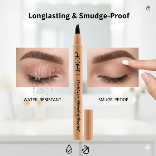 Miniatura 4 de aden Pluma de cejas Microblading - Lápices de cejas impermeables para mujeres - Lápiz de cejas negro de larga duración - Punta de triple trazo