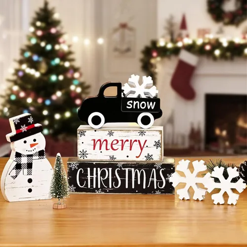 Miniatura 3 de Yinhua - Decoraciones de Navidad para interiores, decoración de mesa navideña, muñeco de nieve de camión negro con árbol de Navidad y copos