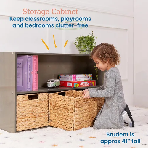 Miniatura 4 de ECR4Kids Streamline - Armario de almacenamiento de 2 estantes de una cara, 24 pulgadas, muebles de aula, gris lavado
