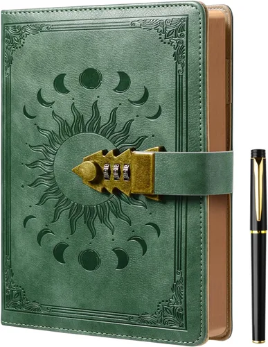 Miniatura 17 de ZXHQ Diario A5 con candado, 120Gsm 224 Páginas Diario con Cerradura, Juego de Bolígrafos, Borde Marrón, Rellenable, Tapa Dura de Cuero, Bolsillo