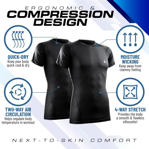 Miniatura 3 de Mens Compression Shirt Short Sleeve Dry-fit Athletic Base-Layer T-Shirt - 2 Pack