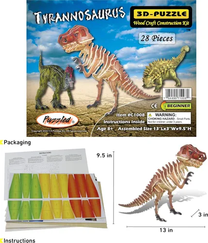 Miniatura 2 de Puzzled Kit de construcción de rompecabezas 3D de madera de tiranosaurio