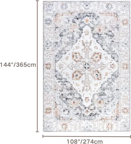 Miniatura 99 de Syalife 4x6 Alfombra Lavable para Área, Ultra Suave Antideslizante, Pila Baja, Alfombra Vintage Resistente a Manchas para Sala de Estar, Alfombra