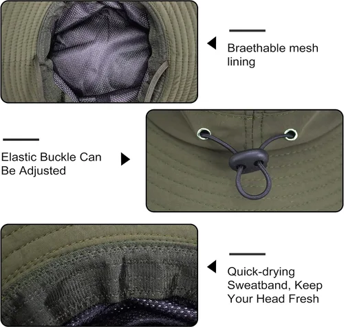 Miniatura 6 de Muryobao Men Sun Hat Summer Wide Brim UPF 50+ UV Protection Bucket Cap Waterproof Foldable Boonie Hats for Safari Fishing