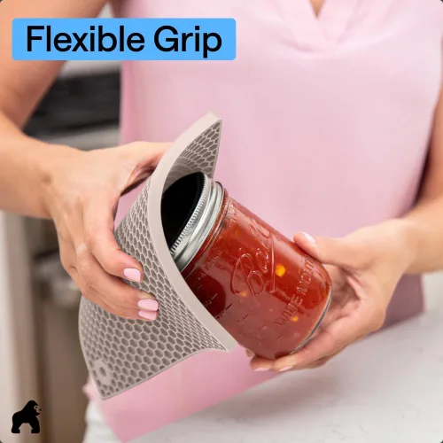Miniatura 7 de GORILLA GRIP Juego de 4 manoplas de horno de silicona suave sin BPA y soportes para ollas, resistentes al calor, forro de algodón grueso, agarre