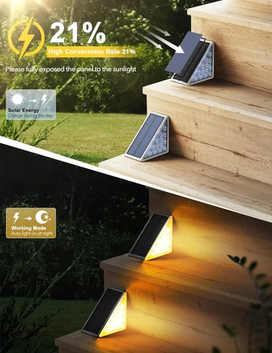 Miniatura 4 de AUDLES Luces solares LED impermeables para escaleras, luces de escalera para exteriores, luces solares blancas cálidas IP67, luces decorativas