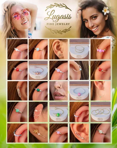 Miniatura 5 de Aretes de ópalo de calibre 20, aretes de aro de oro de 14 quilates, aretes de aro de oro de 0.354 in, aretes de piercing helix