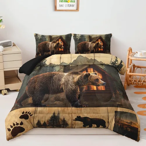 Miniatura 13 de AILONEN Juego de edredón con cabeza de lobo impresa tamaño individual, juego de ropa de cama de lobo para la noche para niños y hombres, juego