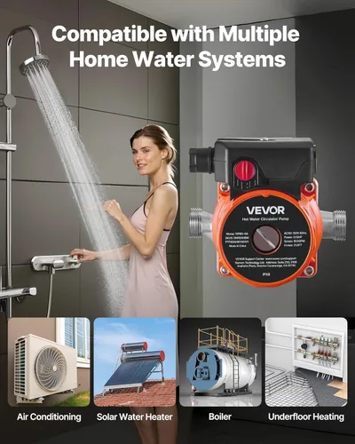 Miniatura 4 de VEVOR Bomba de recirculación de agua caliente, 10 GPM, sistema de bomba circuladora de circulación instantánea, control de 3 velocidades, 0.13 HP
