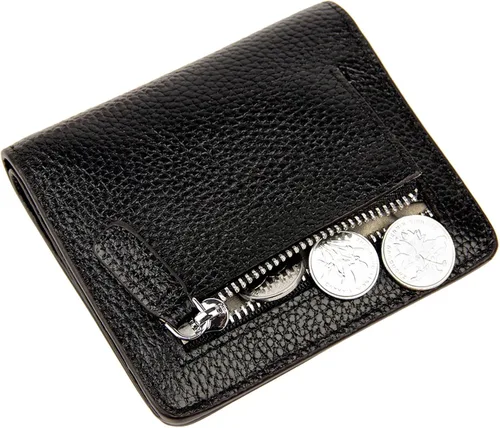 Miniatura 6 de BIG SALE-AINIMOER billetera de bolsillo pequeña con cremallera, plegable, compacta de cuero con bloqueo por identificación por radiofrecuencia