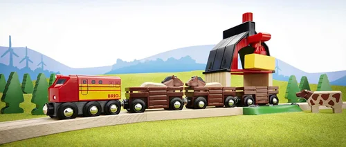 Miniatura 3 de BRIO World Farm Railway Set - Juego de tren de madera de 20 piezas con certificación FSC y accesorios, funciona con todos los juegos de ferrocarril
