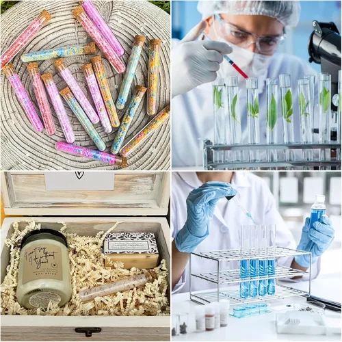 Miniatura 7 de Plastic Test Tubes with Cork Stoppers, 100 PCS 15 ML Clear Test Tube Set, 0.63 x 3.94 in Round Bottom Tubes 2 Mini Funnels & 2 Brushes for Bath