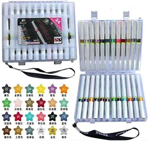 BEMLP Marcadores artísticos de 24 colores superiores con brocha de guiño con brillantina, para proyectos de estampado de letras (24 colores)
