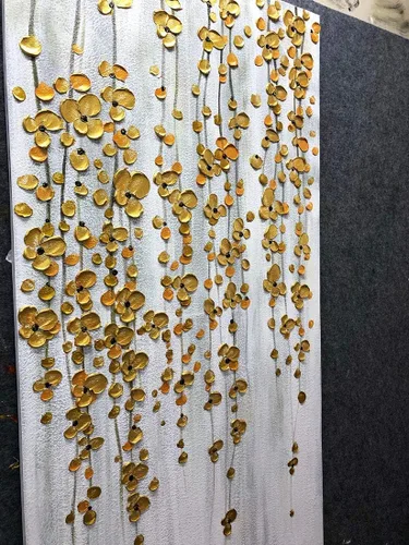 Miniatura 3 de Yotree Pinturas, 24x48 Pulgadas De Pintura Al Óleo De La Mano De Pintura De Plata De Oro Flores Pinturas 3D Pintado A Mano Sobre Lienzo Abstracto