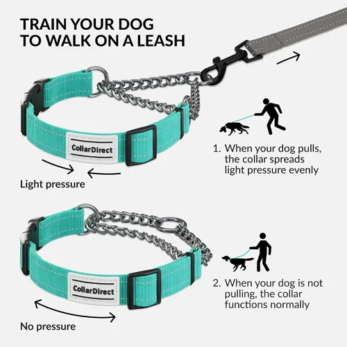 Miniatura 2 de CollarDirect Martingale - Collar para perro con cadena de acero inoxidable y hebilla de liberación rápida, collar reflectante para perros grandes