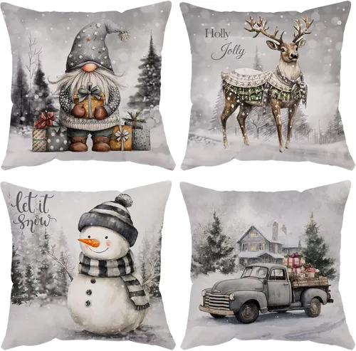 Miniatura 11 de Juego de 4 fundas de almohada de Navidad de 12 x 12 pulgadas, fundas de almohada de terciopelo de Navidad, fundas de almohada doradas y rojas