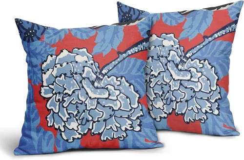 Miniatura 11 de Sweetshow Juego de 2 fundas de almohada florales de color azul marino de 16 x 16 pulgadas, fundas de almohada cuadradas de lino con estampado