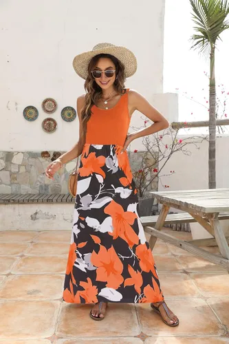 Miniatura 5 de BLUETIME - Vestido largo de verano, sin mangas, con estampado floral, estilo bohemio, para mujer (S-3XL)