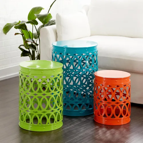 Miniatura 6 de Deco 79 Mesa auxiliar de metal para interiores y exteriores, con diseño de enrejado tallado, juego de 3 mesas auxiliares de 22 pulgadas, 18