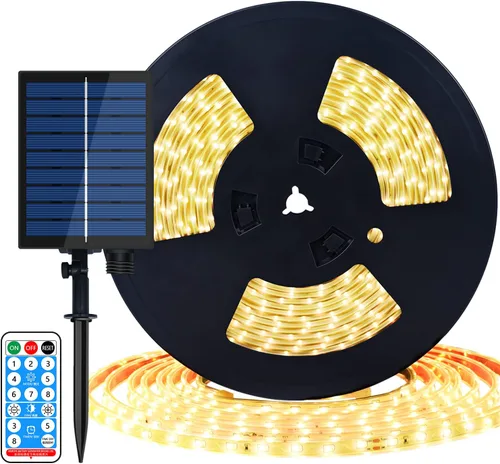 Miniatura 12 de MIHEAL Tira de luces LED solares para exteriores, 16.4 pies, 280 luces LED, funciona con energía solar, tira LED que cambia de color con 8 modos