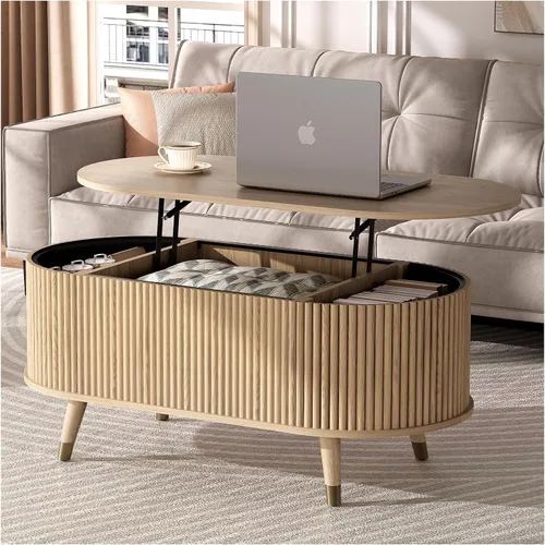 Miniatura 15 de JOINICE - Mesa auxiliar cuadrada con tapa elevable para sala estar u oficina en casa, con almacenamiento, compartimento oculto, estilo moderno Nogal