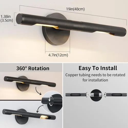 Miniatura 7 de Knurled Picture Light, 19in Black Picture Light for Wall, Plug-in or Hardwired, Dimmable Gold Art Lights, Wall Sconce for Pictures Frame, Painting