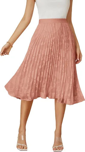 Miniatura 110 de GRACE KARIN - Falda plisada de gasa para mujer, con cintura alta y elástica, vuelo, corte acampanado y longitud por debajo de la rodilla