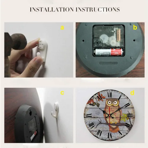 Miniatura 2 de YeYo Reloj de pared de búho hecho de madera, funciona con pilas, decoración del hogar, reloj silencioso de campo francés pintado estilo retro
